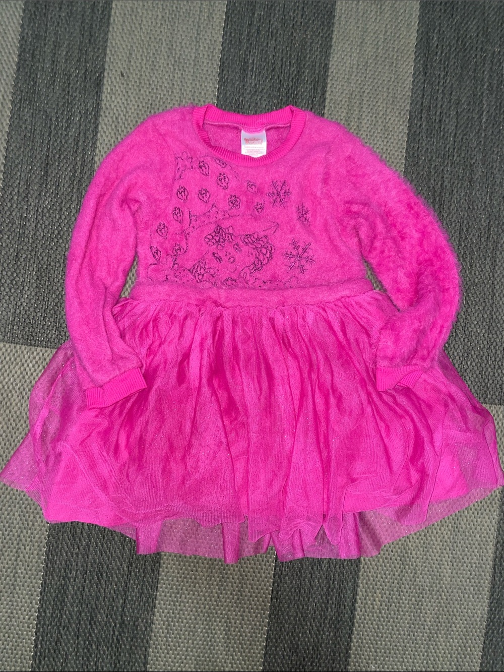 Girls Hot Pink Tulle Knit Dress with Embroidered Bodice